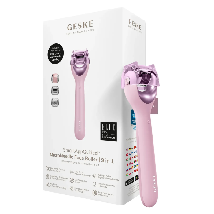 Електронний ролер для обличчя з мікроголками GESKE MicroNeedle Face Roller 9в1 pink