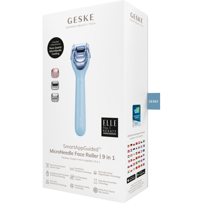 Електронний ролер для обличчя з мікроголками GESKE MicroNeedle Face Roller 9в1 aquamarine