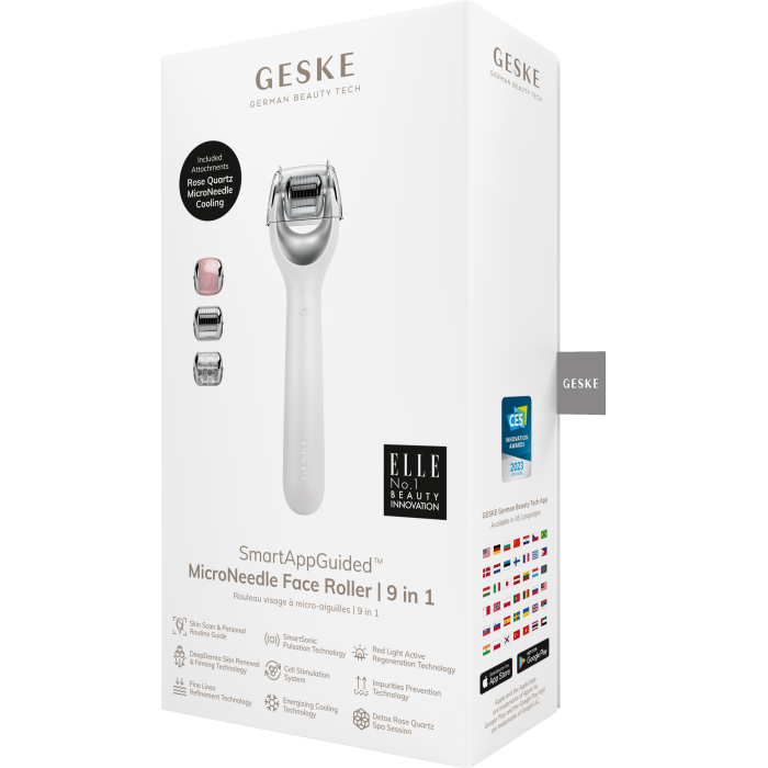 Електронний ролер для обличчя з мікроголками GESKE MicroNeedle Face Roller 9в1 white