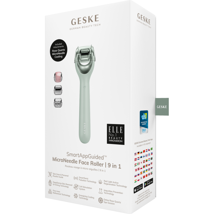 Електронний ролер для обличчя з мікроголками GESKE MicroNeedle Face Roller 9в1 green