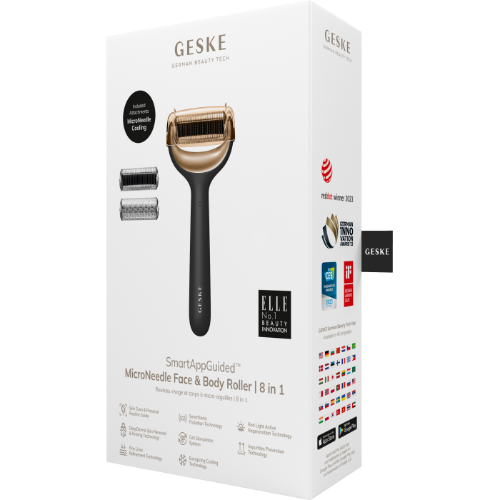 Електронний ролер для обличчя та тіла з мікроголками GESKE MicroNeedle Face&Body Roller 8в1 gray