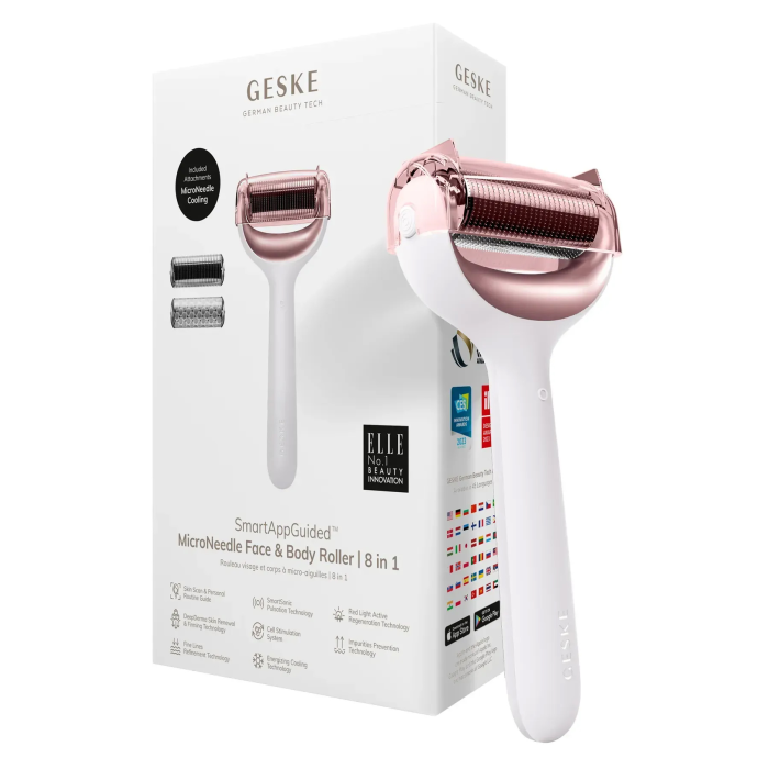 Електронний ролер для обличчя та тіла з мікроголками GESKE MicroNeedle Face&Body Roller 8в1 starlight