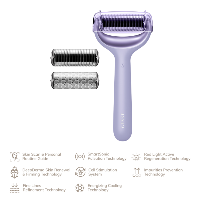 Електронний ролер для обличчя та тіла з мікроголками GESKE MicroNeedle Face&Body Roller 8в1 purple