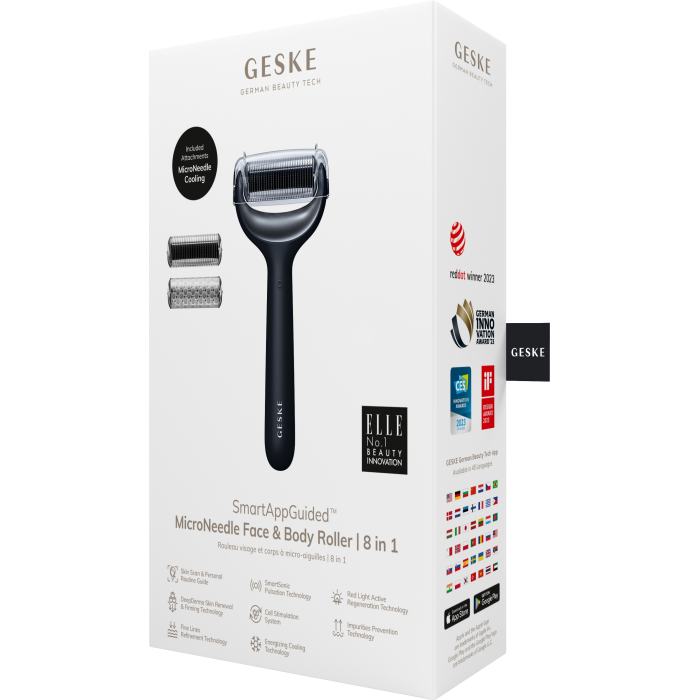 Електронний ролер для обличчя та тіла з мікроголками GESKE MicroNeedle Face&Body Roller 8в1 black