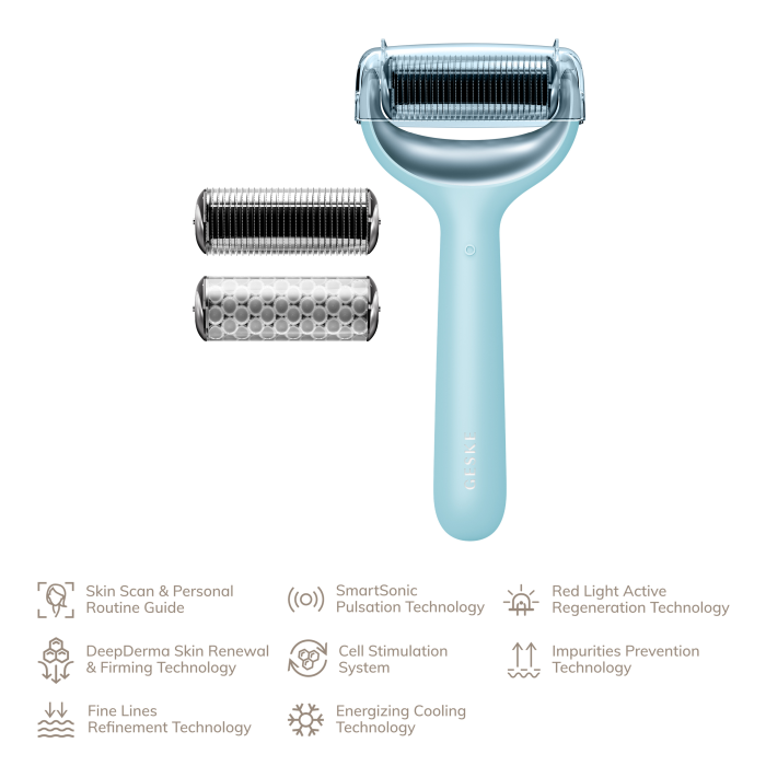 Електронний ролер для обличчя та тіла з мікроголками GESKE MicroNeedle Face&Body Roller 8в1 turquoise