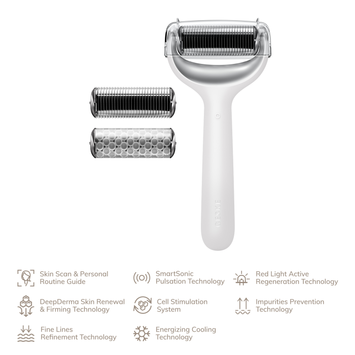 Електронний ролер для обличчя та тіла з мікроголками GESKE MicroNeedle Face&Body Roller 8в1 white
