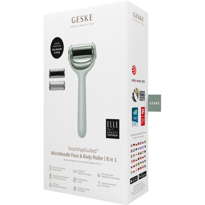 Електронний ролер для обличчя та тіла з мікроголками GESKE MicroNeedle Face&Body Roller 8в1 green