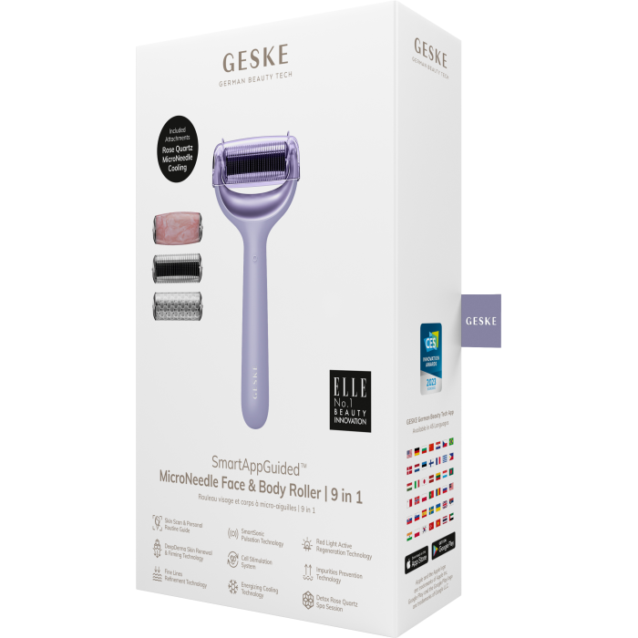 Ролер для голкової мезотерапії обличчя та тіла GESKE MicroNeedle Face&Body Roller 9в1 purple