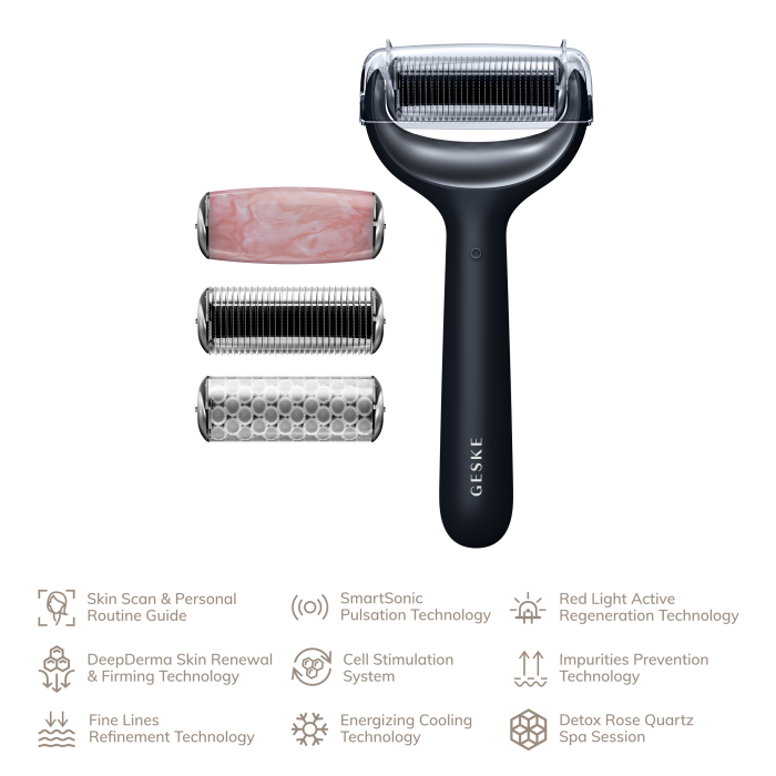 Ролер для голкової мезотерапії обличчя та тіла GESKE MicroNeedle Face&Body Roller 9в1 black