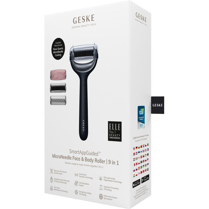 Ролер для голкової мезотерапії обличчя та тіла GESKE MicroNeedle Face&Body Roller 9в1 black