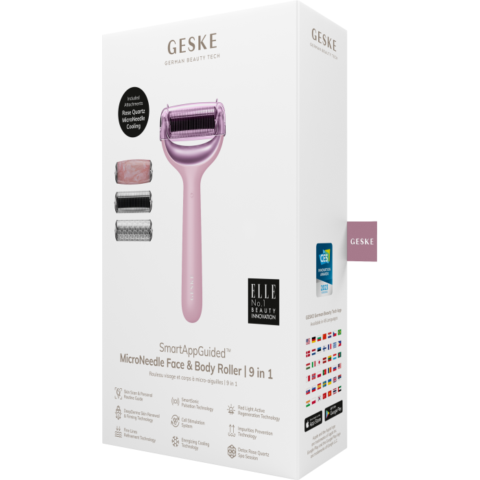Ролер для голкової мезотерапії обличчя та тіла GESKE MicroNeedle Face&Body Roller 9в1 pink