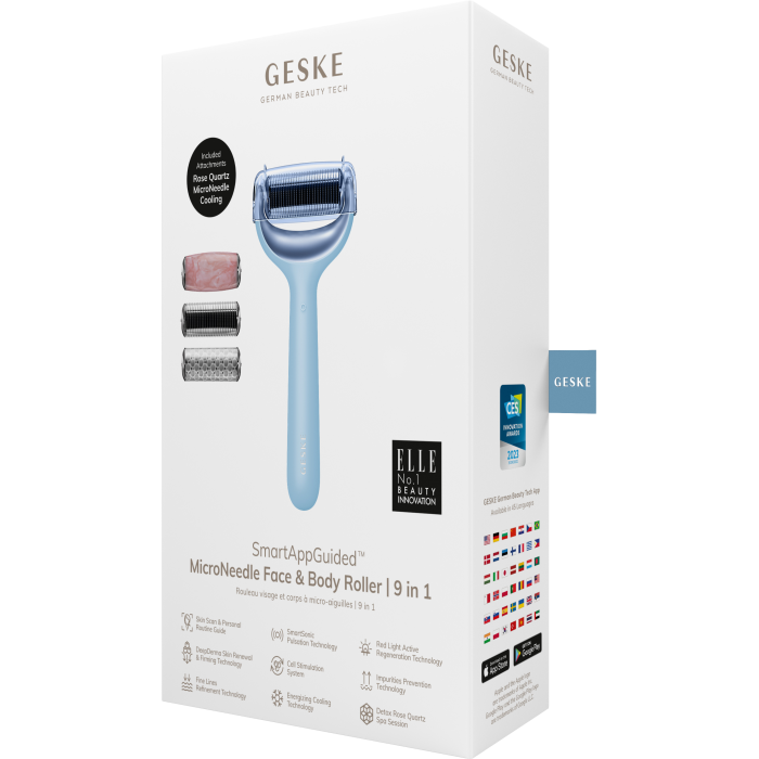 Ролер для голкової мезотерапії обличчя та тіла GESKE MicroNeedle Face&Body Roller 9в1 aquamarine
