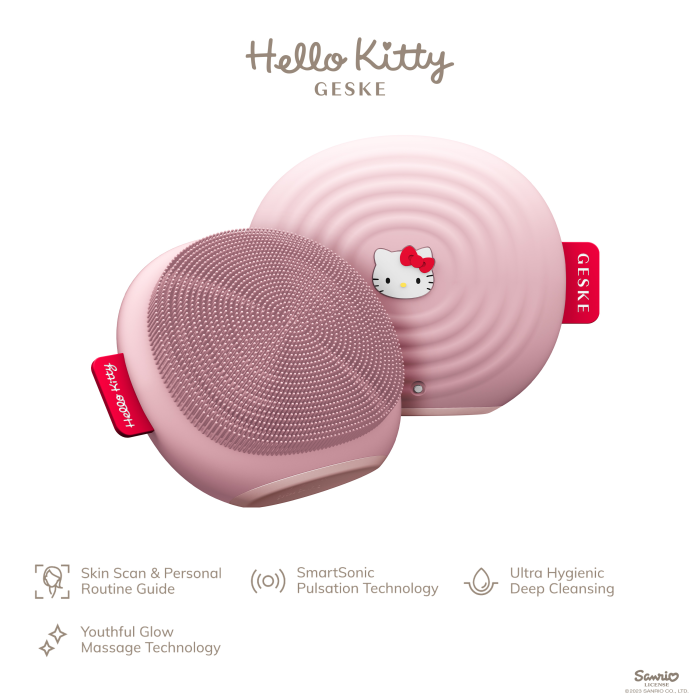 Електронна ультразвукова щітка для обличчя GESKE Sonic Facial Brush 4в1 by Hello Kitty pink
