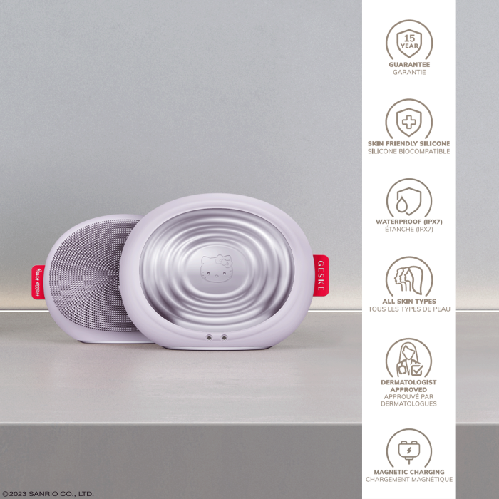 Електронна ультразвукова термощітка для обличчя GESKE Sonic Thermo Facial Brush 5в1 by Hello Kitty purple