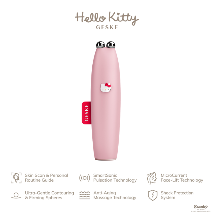Мікрострумова ручка для підтяжки обличчя GESKE MicroCurrent Face-Lift Pen 6в1 by Hello Kitty pink