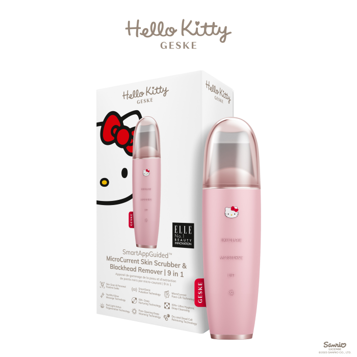 Мікрострумовий скрабер для шкіри та усунення чорних точок GESKE MicroCurrent Skin Scrubber&Blackhead Remover 9в1 Hello Kitty pink