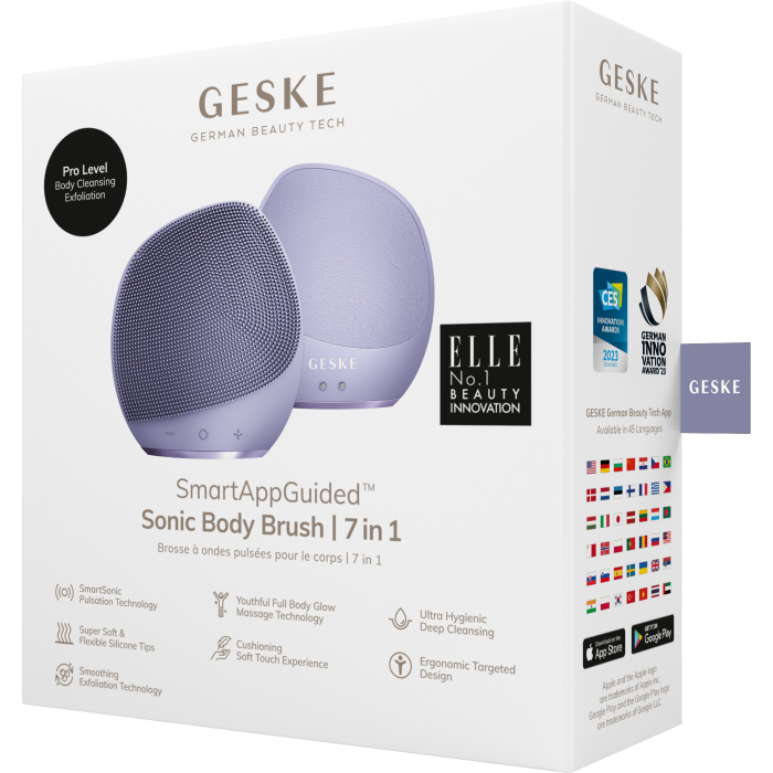 Ультразвукова щітка для тіла та інтенсивний пілінг GESKE Sonic Body Brush&Intensive Exfoliator 7в1 purple