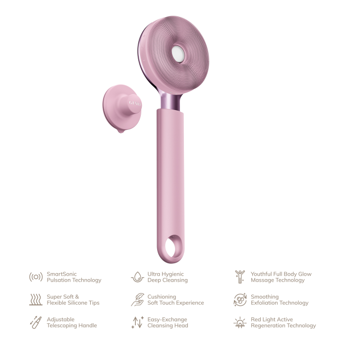 Звукова світлодіодна щітка для всього тіла GESKE Sonic LED Full-Body Brush&Intensive Exfoliator 9в1 pink