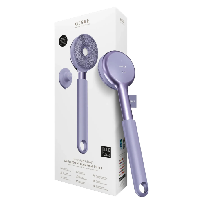 Звукова світлодіодна щітка для всього тіла GESKE Sonic LED Full-Body Brush&Intensive Exfoliator 9в1 purple