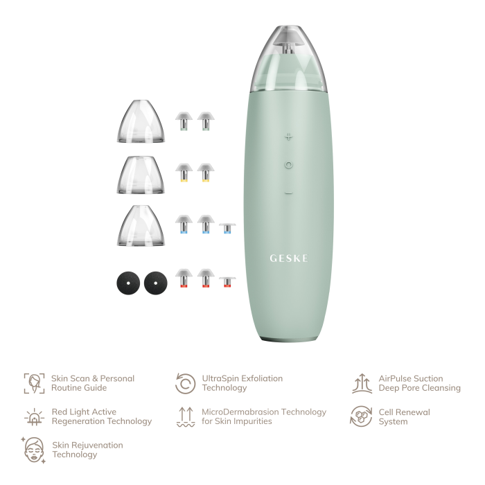 Мікродермабразійний пристрій для видалення чорних цяток GESKE MicroDermabrasion Blackhead Remover 7в1 green
