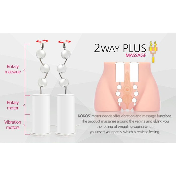 Мастурбатор-полуторс Kokos Cherry 2WayPlus з функцією масажу та вібрацією з вібрацією і масажем, два входи: вагіна і попка
