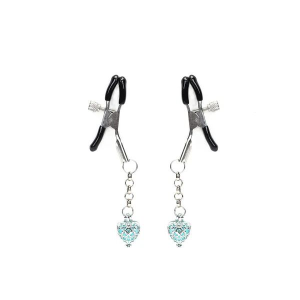 Затискачі для сосків із сердечком Liebe Seele Glow-in-dark Nipple Clamps Light Blue, світяться в темряві