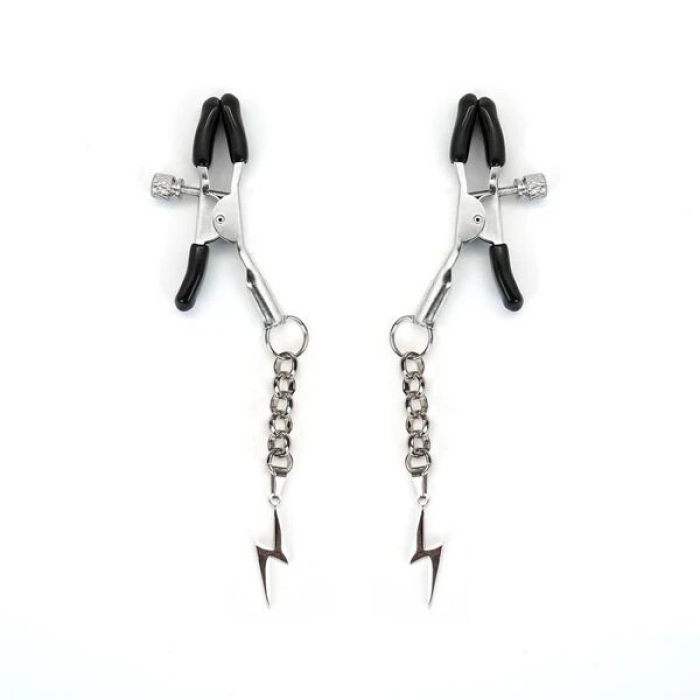 Затискачі для сосків Liebe Seele Lightning Nipple Clamps Silver, підвіска-блискавка