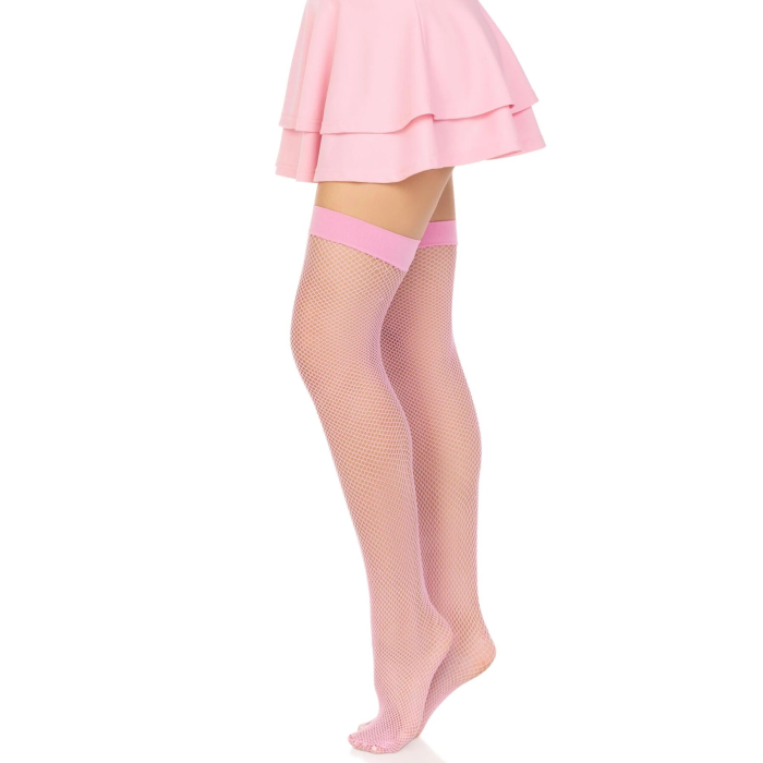 Панчохи-сітка Leg Avenue Nylon Fishnet Thigh Highs One size, Pink, дрібна сітка