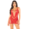 Еротична мінісукня Leg Avenue Lace and Net Mini Dress, Red, One Size, ажурна, відкрита спина