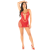 Еротична мінісукня Leg Avenue Lace and Net Mini Dress, Red, One Size, ажурна, відкрита спина
