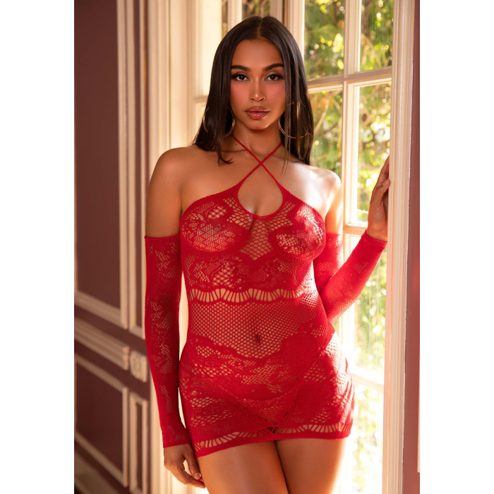 Мінісукня із сітки з мереживними акцентами Leg Avenue Seamless Off The Shoulder Mini Dress One Size, Red