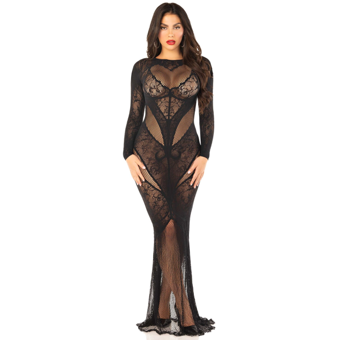 Сукня з довгим рукавом Leg Avenue Lace and Net Bodycon Gown One Size, Black