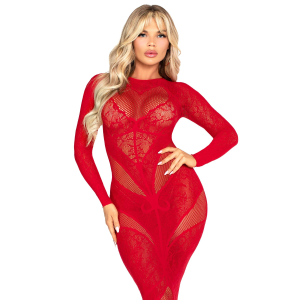 Сукня з довгим рукавом Leg Avenue Lace and Net Bodycon Gown One Size, Red