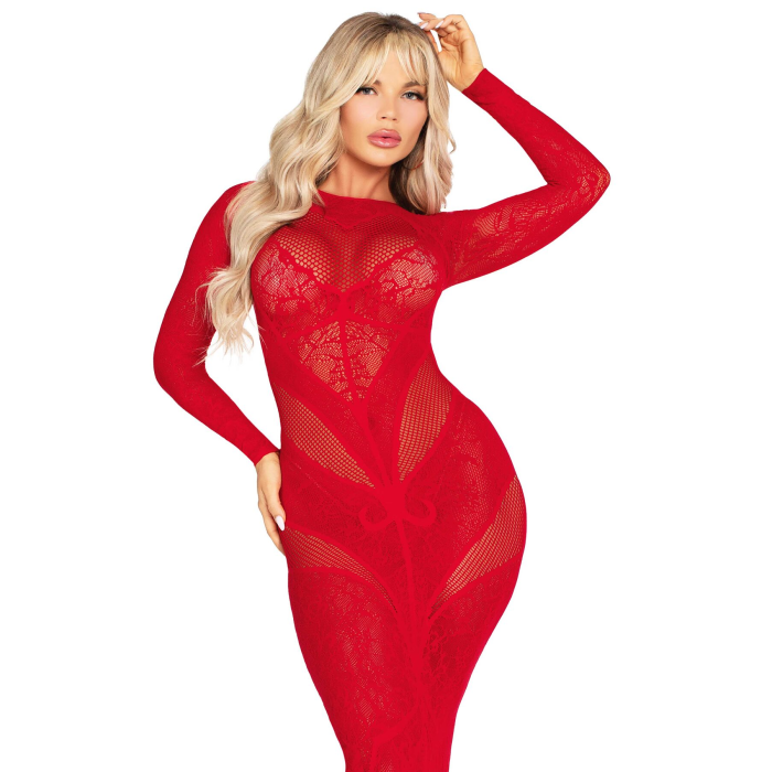 Сукня з довгим рукавом Leg Avenue Lace and Net Bodycon Gown One Size, Red
