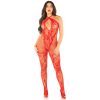 Бодістокінг з глибоким декольте Leg Avenue Seamless Net and Lace Lingerie Jumpsuit One Size, Red