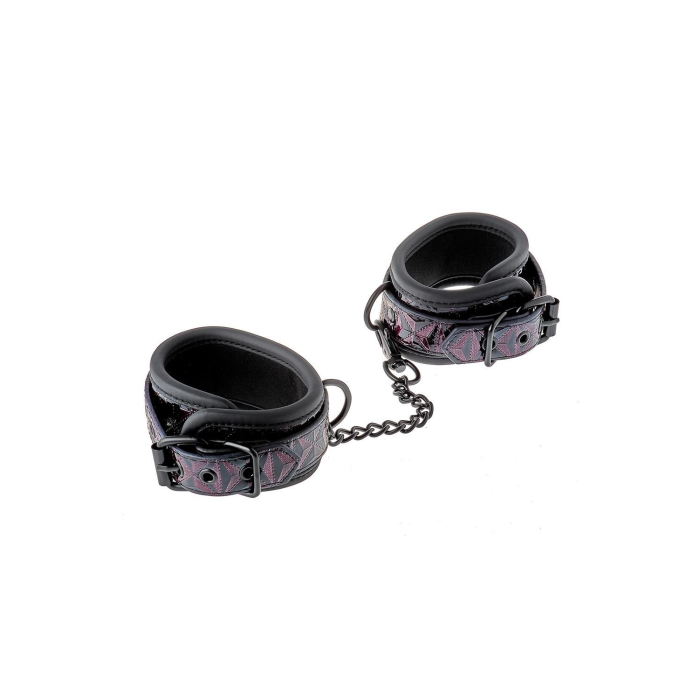 Поножі з фіолетовим тисненням Dream toys BLAZE Luxury Fetish на ланцюжку чорного кольору
