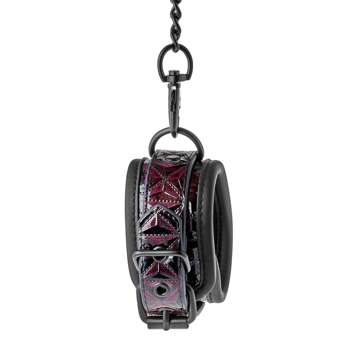 Поножі з фіолетовим тисненням Dream toys BLAZE Luxury Fetish на ланцюжку чорного кольору