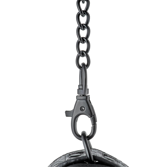 Поножі з фіолетовим тисненням Dream toys BLAZE Luxury Fetish на ланцюжку чорного кольору