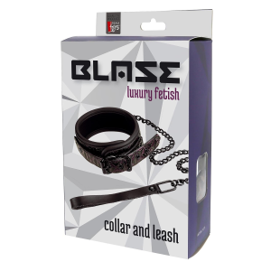 Нашийник з повідцем з фіолетовим тисненням Dream toys BLAZE Luxury Fetish на ланцюжку чорного кольору