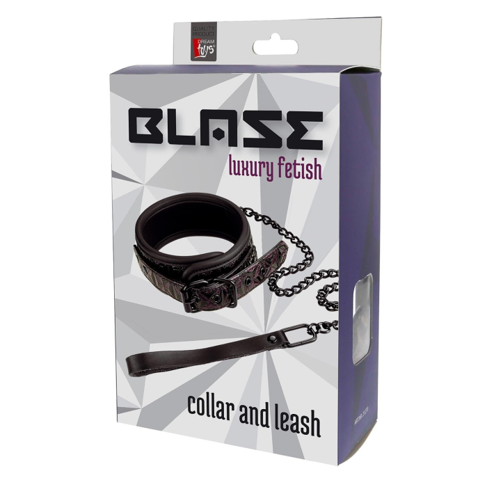 Нашийник з повідцем з фіолетовим тисненням Dream toys BLAZE Luxury Fetish на ланцюжку чорного кольору