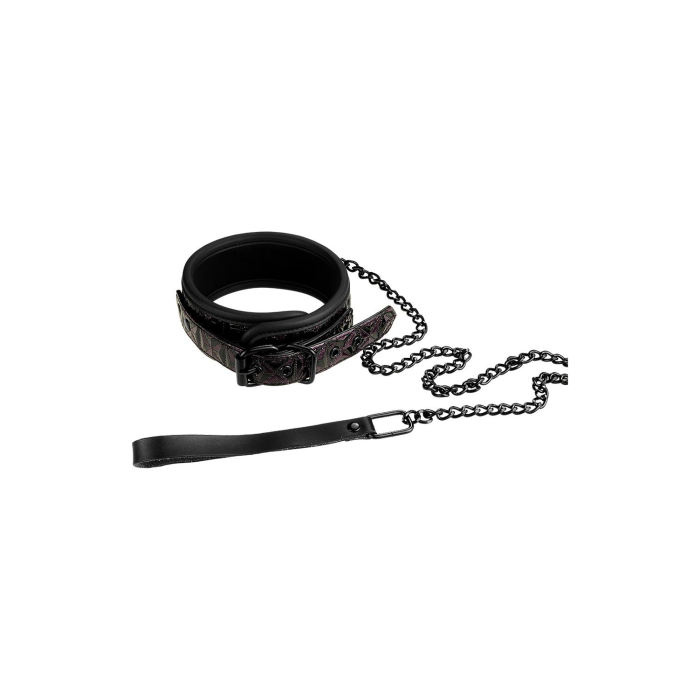Нашийник з повідцем з фіолетовим тисненням Dream toys BLAZE Luxury Fetish на ланцюжку чорного кольору
