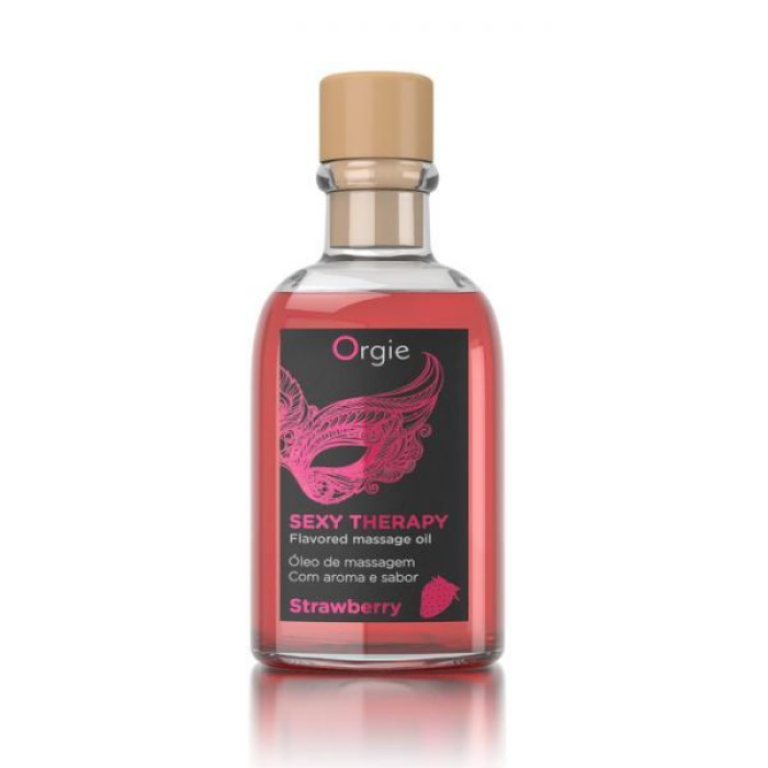 Набір Orgie SEXY THERAPY Strawberry: їстівна масажна олія зі смаком полуниці+перо