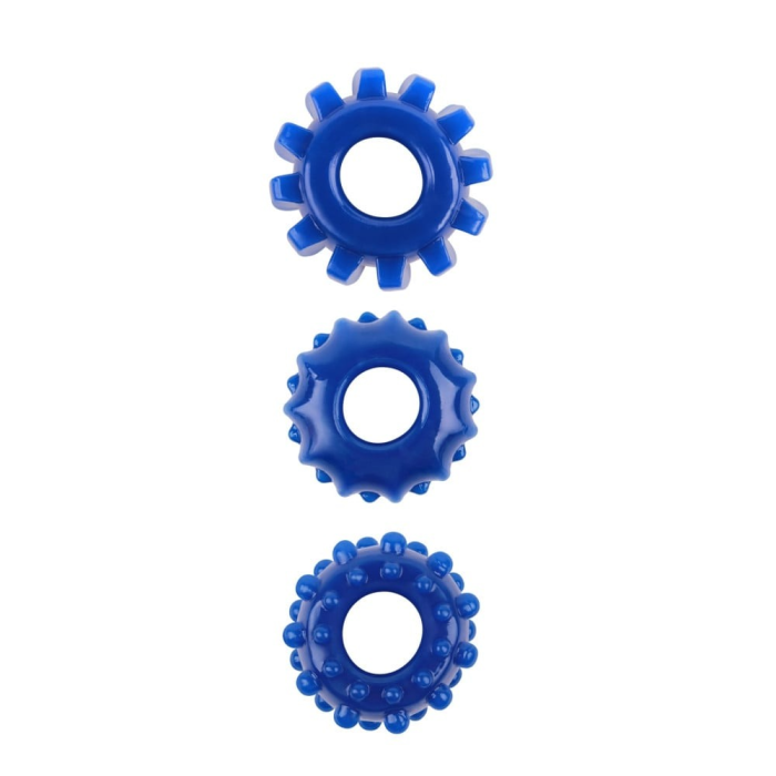 Набір ерекційних кілець Chisa GK Power Cock Rings із рельєфом, сині, 3 шт.