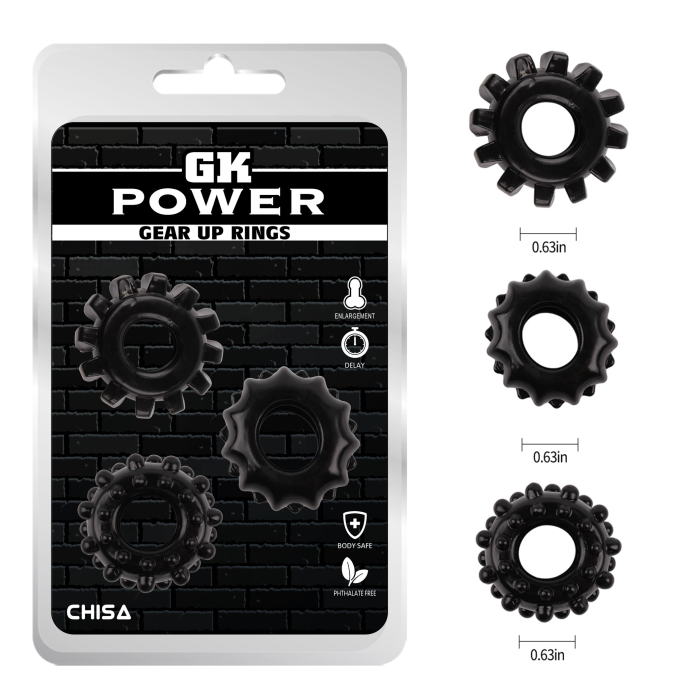 Набір ерекційних обручок Chisa GK Power Cock Rings Set, чорні, 3 шт.