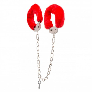 Поножі метал з хутром DS Fetish Ankle Cuffs, червоні
