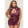 Мереживна міні-сукня з високою шиєю LACE keyhole PURPLE, L-XL