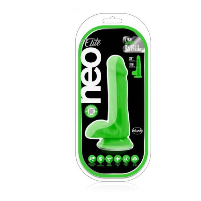T331187 фалоімітатор з подвійною щільністю NEO ELITE COCK W. BALLS NEON GREEN