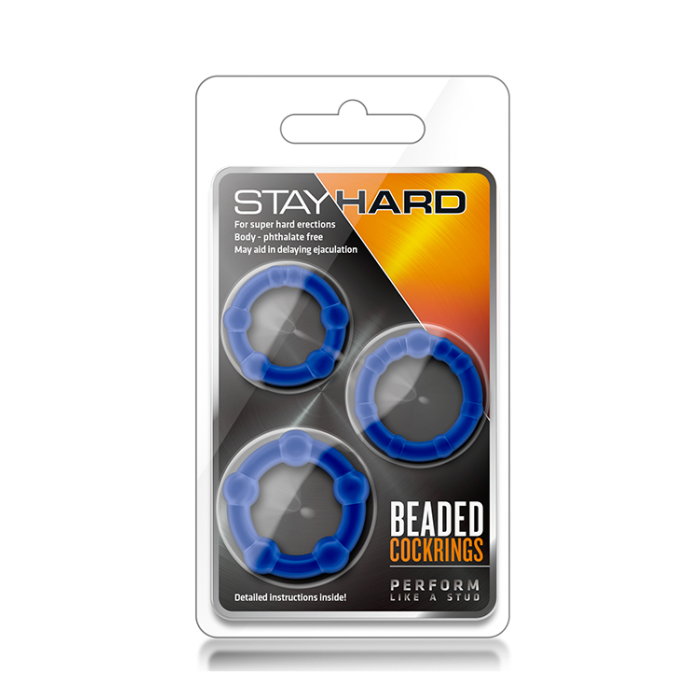T330566 набір ерекційних кілець STAY HARD BEADED COCKRINGS BLUE
