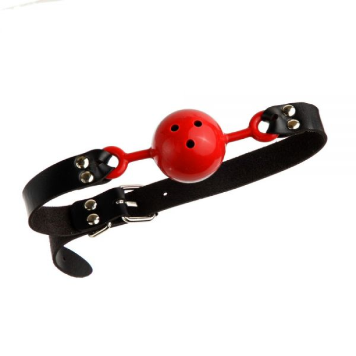 F61429 Кляп з екошкіри Loveshop Latex BREATHABLE BALL Gag BLACK / RED