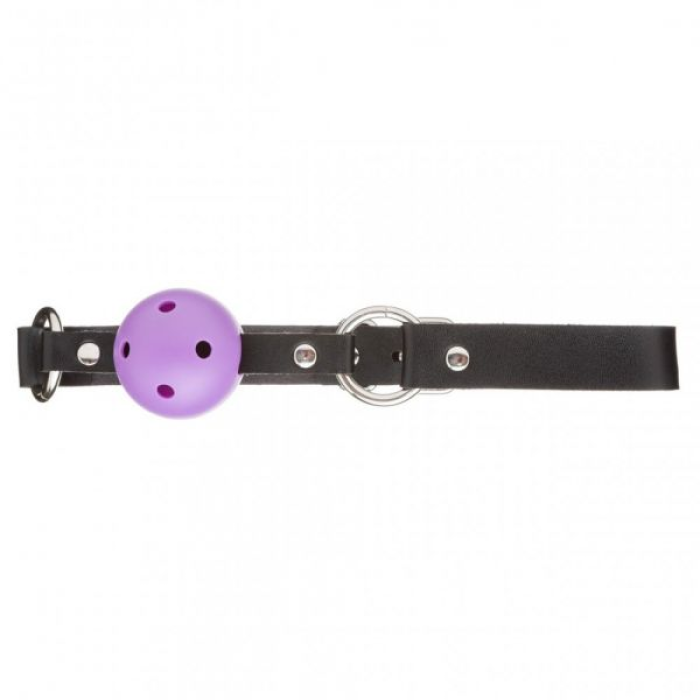 Кляп з екошкіри Loveshop Latex BREATHABLE BALL Gag BLACK / PURPLE
